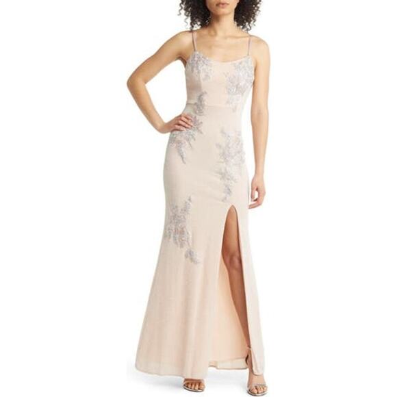 XSCAPE Embellished & Embroidered Romantic Gown Sleeveless Nude Size 12 NWT - Picture 2 of 13
